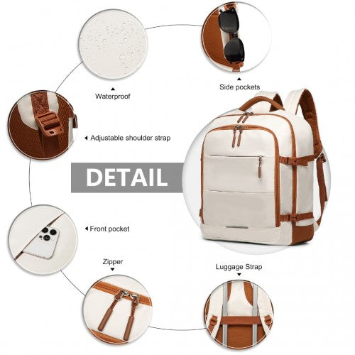 Kono Premium Carry-On Travel Backpack with Suitcase-Style Opening Multi-Level High-Capacity Cabin Bag - Beige/Brown