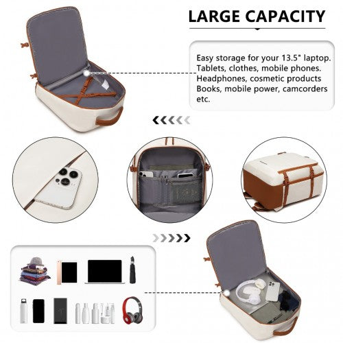 Kono Premium Carry-On Travel Backpack with Suitcase-Style Opening Multi-Level High-Capacity Cabin Bag - Beige/Brown