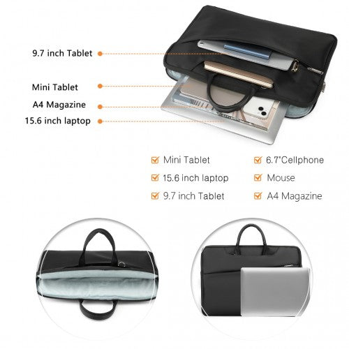 Kono Executive Water-Resistant Laptop Bag With Versatile Carrying Options - Black