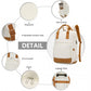 Kono Multi-Compartment Laptop Backpack with Type-C USB Charging Port and Small Pouch for Daily Commute and Travel - Cream/Brown