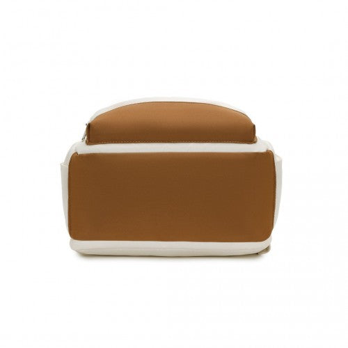 Kono Multi-Compartment Laptop Backpack with Type-C USB Charging Port and Small Pouch for Daily Commute and Travel - Cream/Brown