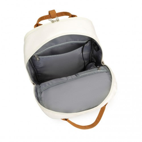 Kono Multi-Compartment Laptop Backpack with Type-C USB Charging Port and Small Pouch for Daily Commute and Travel - Cream/Brown