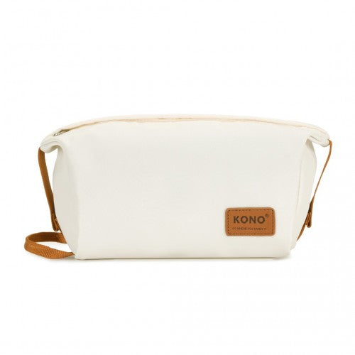 Kono Multi-Compartment Laptop Backpack with Type-C USB Charging Port and Small Pouch for Daily Commute and Travel - Cream/Brown