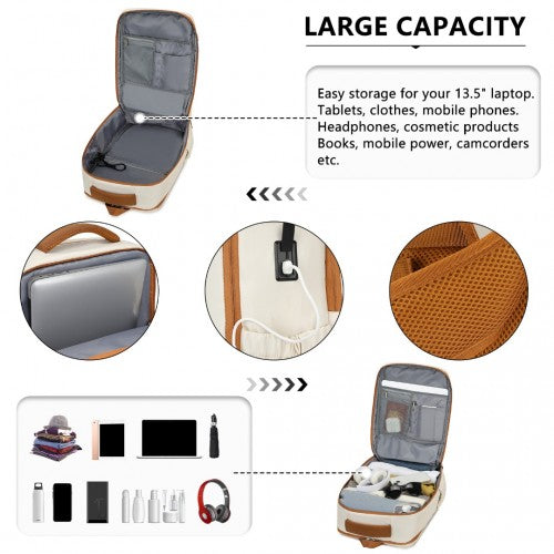 Kono Ultimate Traveler's Backpack with Detachable Waist Pack and Integrated USB/Type-C Charging Ports - Beige/Brown