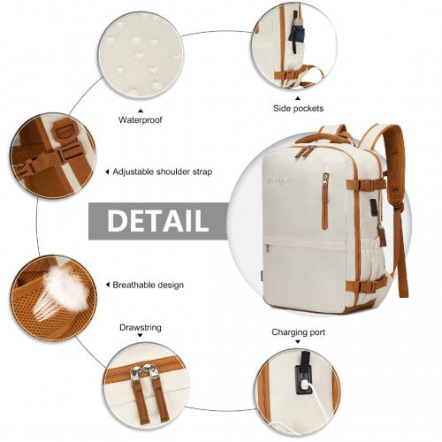 Kono Ultimate Traveler's Backpack with Detachable Waist Pack and Integrated USB/Type-C Charging Ports - Beige/Brown