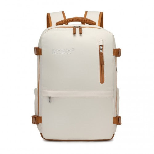 Kono Ultimate Traveler's Backpack with Detachable Waist Pack and Integrated USB/Type-C Charging Ports - Beige/Brown