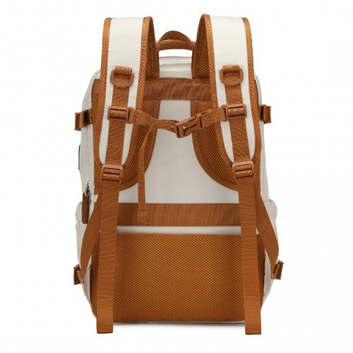 Kono Ultimate Traveler's Backpack with Detachable Waist Pack and Integrated USB/Type-C Charging Ports - Beige/Brown