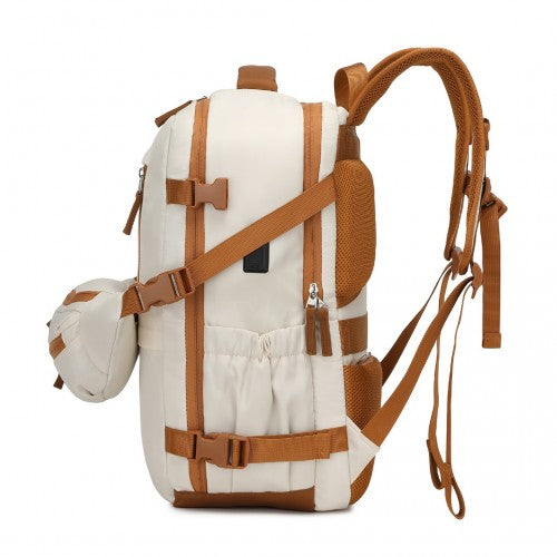 Kono Ultimate Traveler's Backpack with Detachable Waist Pack and Integrated USB/Type-C Charging Ports - Beige/Brown