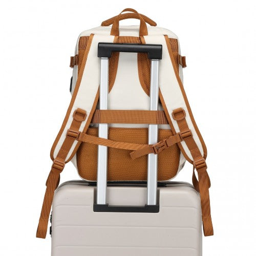 Kono Ultimate Traveler's Backpack with Detachable Waist Pack and Integrated USB/Type-C Charging Ports - Beige/Brown