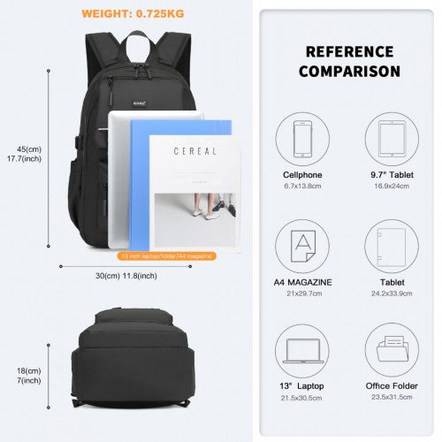 Kono PVC Coated Urban Water-Resistant Backpack with Reflective Safety Straps and Multi-Compartment Design - Black