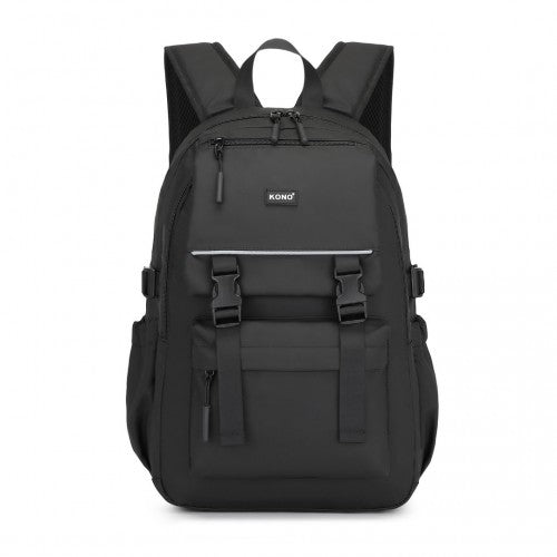 Kono PVC Coated Urban Water-Resistant Backpack with Reflective Safety Straps and Multi-Compartment Design - Black