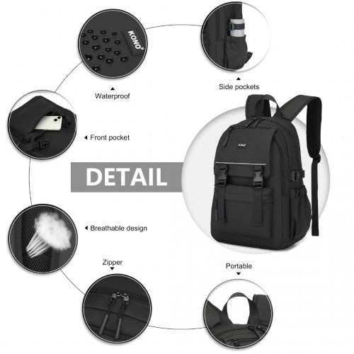 Kono PVC Coated Urban Water-Resistant Backpack with Reflective Safety Straps and Multi-Compartment Design - Black