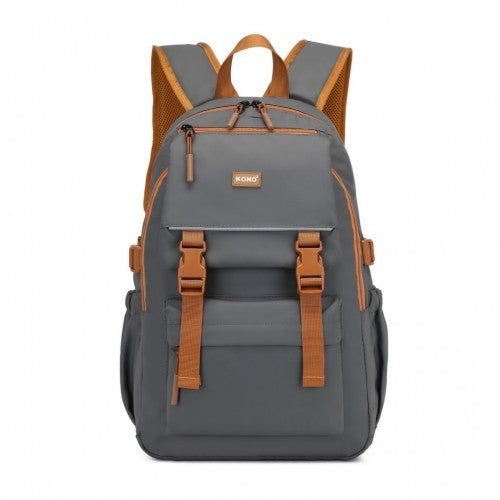 Kono PVC Coated Urban Water-Resistant Backpack with Reflective Safety Straps and Multi-Compartment Design - Grey/Brown