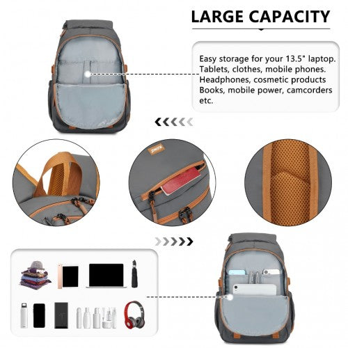Kono PVC Coated Urban Water-Resistant Backpack with Reflective Safety Straps and Multi-Compartment Design - Grey/Brown