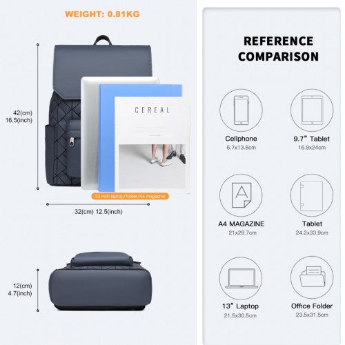 Kono Water-Resistant Urban Geometric Backpack with Laptop Compartment - Blue