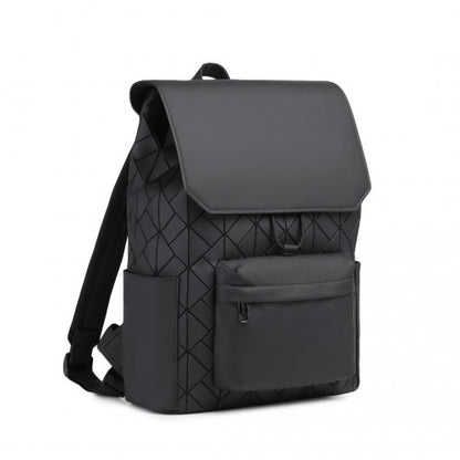 Kono Water-Resistant Urban Geometric Backpack with Laptop Compartment - Black