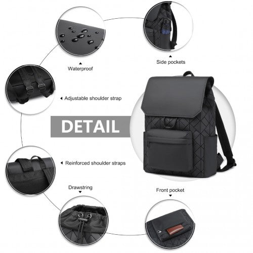 Kono Water-Resistant Urban Geometric Backpack with Laptop Compartment - Black