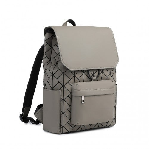 Kono Water-Resistant Urban Geometric Backpack with Laptop Compartment - Grey