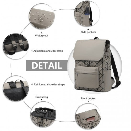 Kono Water-Resistant Urban Geometric Backpack with Laptop Compartment - Grey