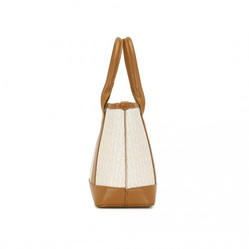 Miss Lulu Elegant PVC Leather Tote Bag with Monogram Pattern Convertible Shoulder Strap Top Handle Women's Handbag - Beige