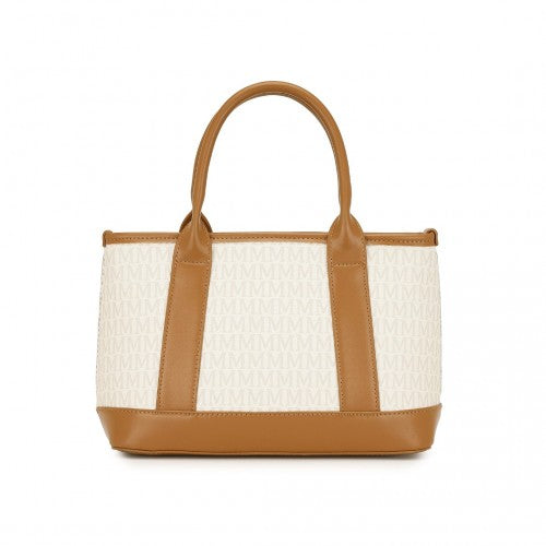 Miss Lulu Elegant PVC Leather Tote Bag with Monogram Pattern Convertible Shoulder Strap Top Handle Women's Handbag - Beige
