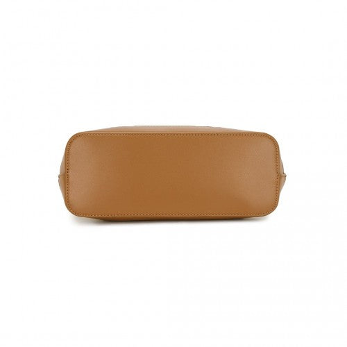 Miss Lulu Elegant PVC Leather Tote Bag with Monogram Pattern Convertible Shoulder Strap Top Handle Women's Handbag - Beige