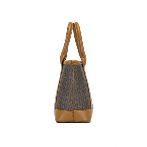 Miss Lulu Elegant PVC Leather Tote Bag with Monogram Pattern Convertible Shoulder Strap Top Handle Women's Handbag - Brown