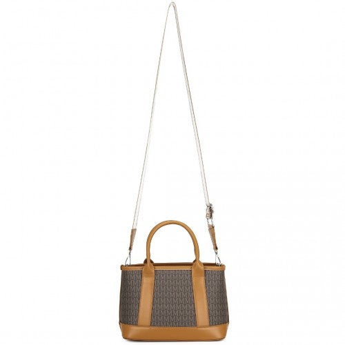 Miss Lulu Elegant PVC Leather Tote Bag with Monogram Pattern Convertible Shoulder Strap Top Handle Women's Handbag - Brown