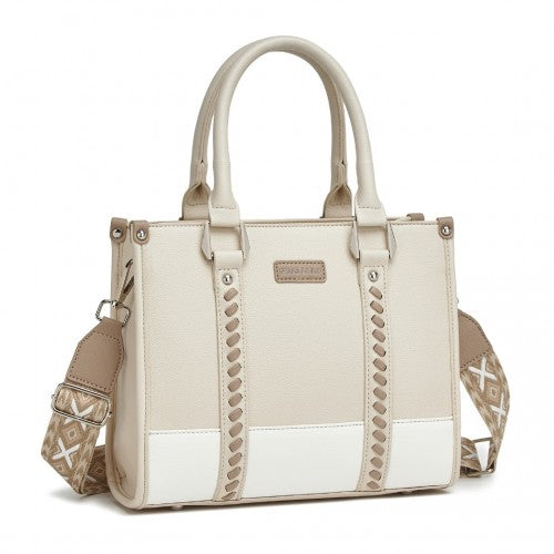 Miss Lulu PU Leather Graceful Spacious Tote Bag with Woven Trim and Detachable Ethnic Strap