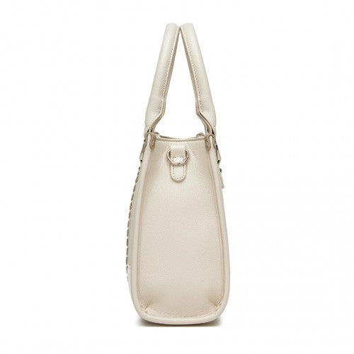 Miss Lulu PU Leather Graceful Spacious Tote Bag with Woven Trim and Detachable Ethnic Strap