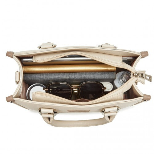 Miss Lulu PU Leather Graceful Spacious Tote Bag with Woven Trim and Detachable Ethnic Strap