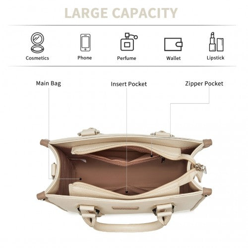 Miss Lulu PU Leather Graceful Spacious Tote Bag with Woven Trim and Detachable Ethnic Strap