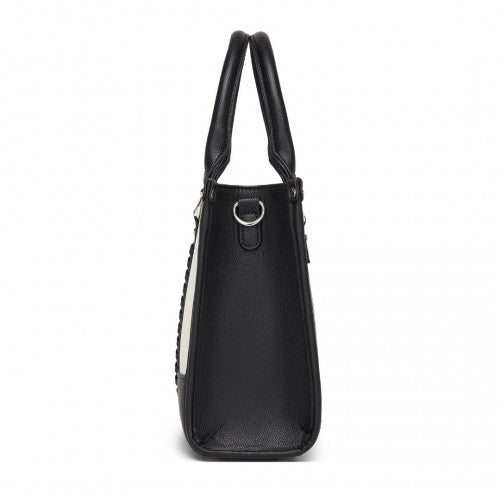 Miss Lulu PU Leather Graceful Spacious Tote Bag with Woven Trim and Detachable Ethnic Strap