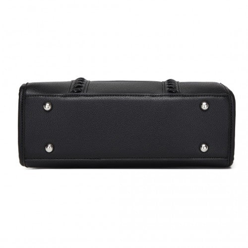 Miss Lulu PU Leather Graceful Spacious Tote Bag with Woven Trim and Detachable Ethnic Strap