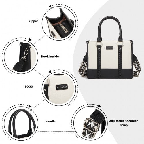 Miss Lulu PU Leather Graceful Spacious Tote Bag with Woven Trim and Detachable Ethnic Strap