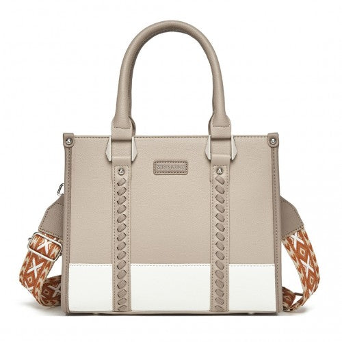 Miss Lulu PU Leather Graceful Spacious Tote Bag with Woven Trim and Detachable Ethnic Strap