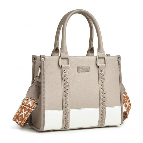 Miss Lulu PU Leather Graceful Spacious Tote Bag with Woven Trim and Detachable Ethnic Strap