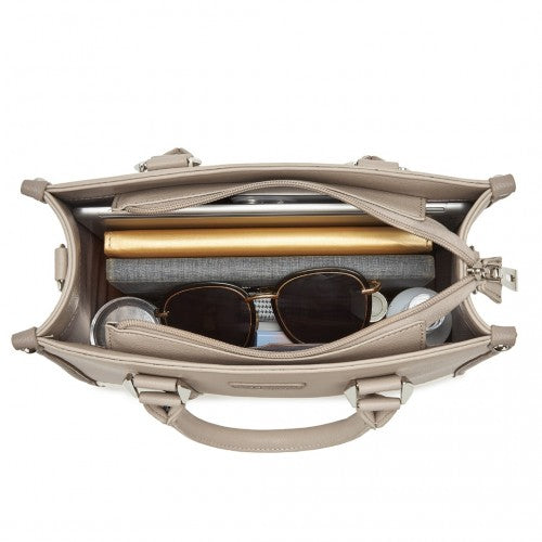 Miss Lulu PU Leather Graceful Spacious Tote Bag with Woven Trim and Detachable Ethnic Strap