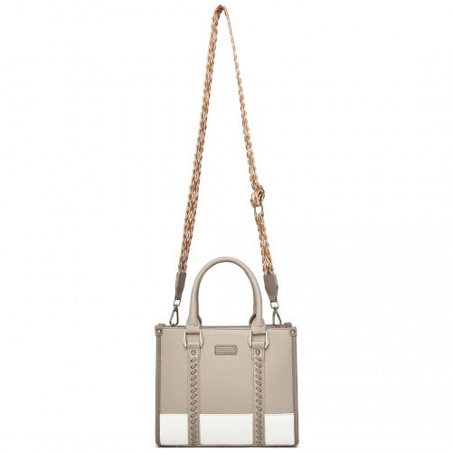 Miss Lulu PU Leather Graceful Spacious Tote Bag with Woven Trim and Detachable Ethnic Strap