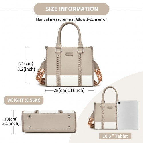 Miss Lulu PU Leather Graceful Spacious Tote Bag with Woven Trim and Detachable Ethnic Strap