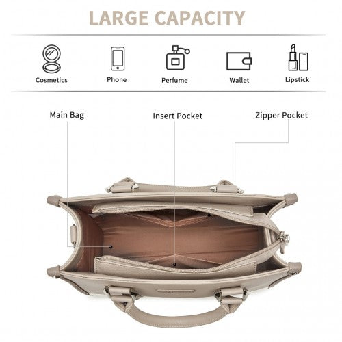 Miss Lulu PU Leather Graceful Spacious Tote Bag with Woven Trim and Detachable Ethnic Strap