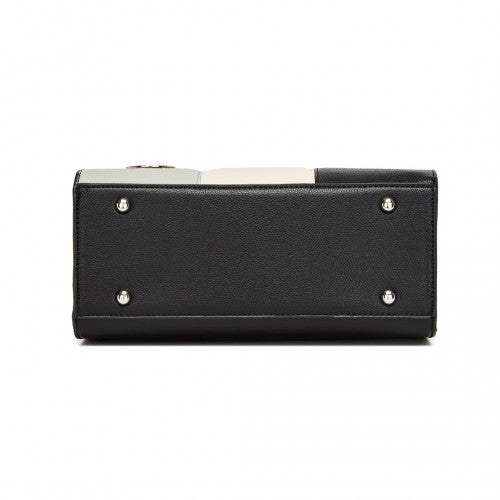 Miss Lulu PU Leather Three-Tone Stitched Shoulder Handbag - Stylish Daily Bag with Adjustable Strap