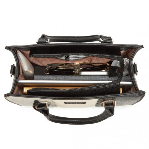 Miss Lulu PU Leather Three-Tone Stitched Shoulder Handbag - Stylish Daily Bag with Adjustable Strap