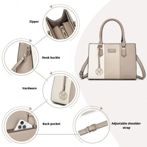 Miss Lulu PU Leather Three-Tone Stitched Shoulder Handbag - Stylish Daily Bag with Adjustable Strap