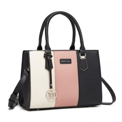 Miss Lulu PU Leather Three-Tone Stitched Shoulder Handbag - Stylish Daily Bag with Adjustable Strap