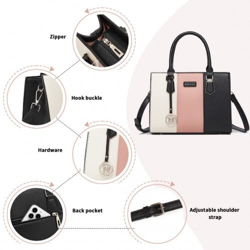 Miss Lulu PU Leather Three-Tone Stitched Shoulder Handbag - Stylish Daily Bag with Adjustable Strap