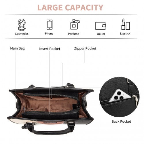 Miss Lulu PU Leather Three-Tone Stitched Shoulder Handbag - Stylish Daily Bag with Adjustable Strap