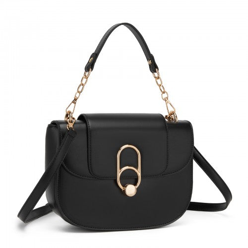 Miss Lulu Stylish PU Saddle Bag with Chain-Accent Top Handle & Adjustable Strap