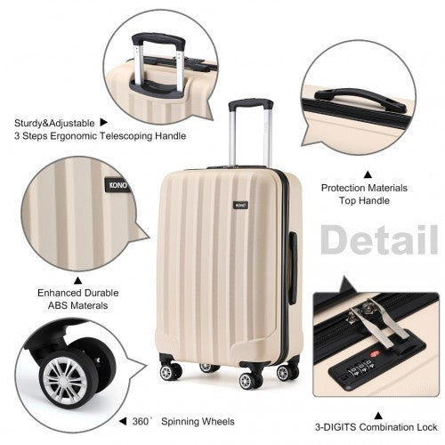 Kono 28 Inch Striped ABS Hard Shell Luggage With 360-Degree Spinner Wheels - Beige