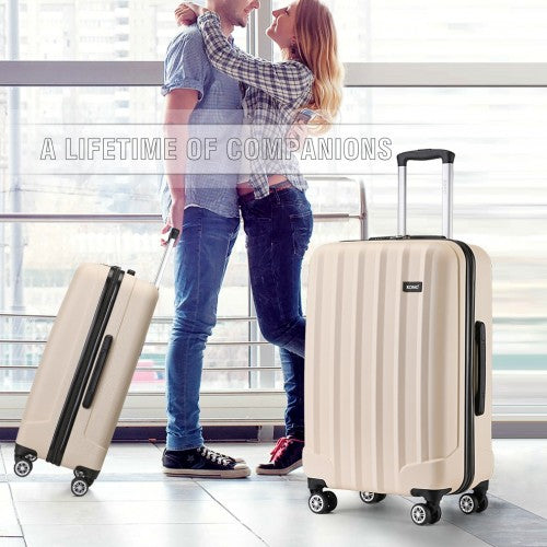 Kono 28 Inch Striped ABS Hard Shell Luggage With 360-Degree Spinner Wheels - Beige
